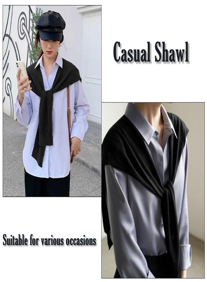 huablo Stylish Women's Soft Knitted Knotted Shawl Ideal for Travel Casual Scarf Wrap Shawl Faux Sweater Wrap Black - Image 5